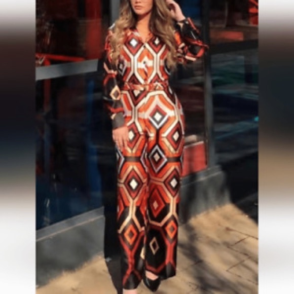 NWT ZARA Women's Geometric Print Jumpsuit Black/ Orange Size Small - Picture 5 of 12